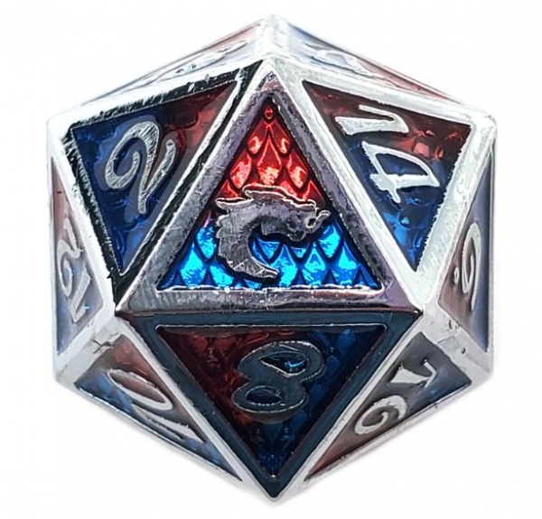 Old School DnD RPG Metal D20: Dragon Scale - Red & Blue