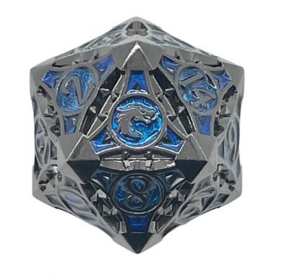 Old School 23mm D20 Metal Die: Gnome Forged - Black Nickel w/ Blue