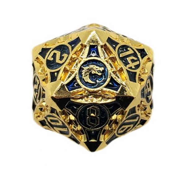 Old School 23mm D20 Metal Die: Gnome Forged - Gold w/ Blue