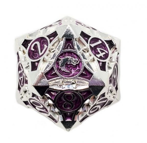 Old School 23mm D20 Metal Die: Gnome Forged - Silver w/ Purple