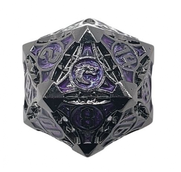 Old School 23mm D20 Metal Die: Gnome Forged - Black Nickel w/ Purple