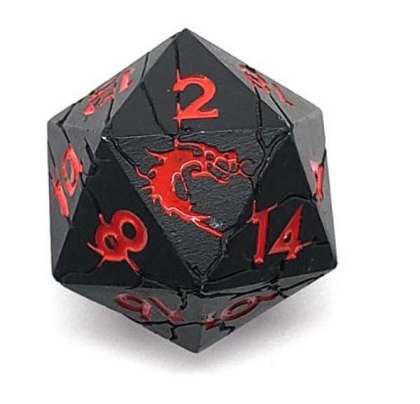 Old School DnD RPG Metal D20: Orc Forged - Matte Black w/ Red