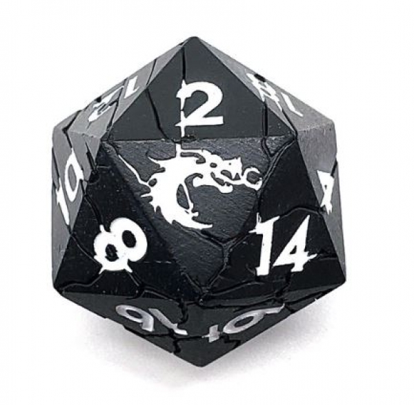 Old School DnD RPG Metal D20: Orc Forged - Matte Black w/ White