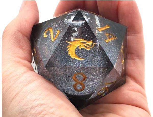 Old School Sharp Edged 55mm D20: Liquid Infused - Obsidian Fury