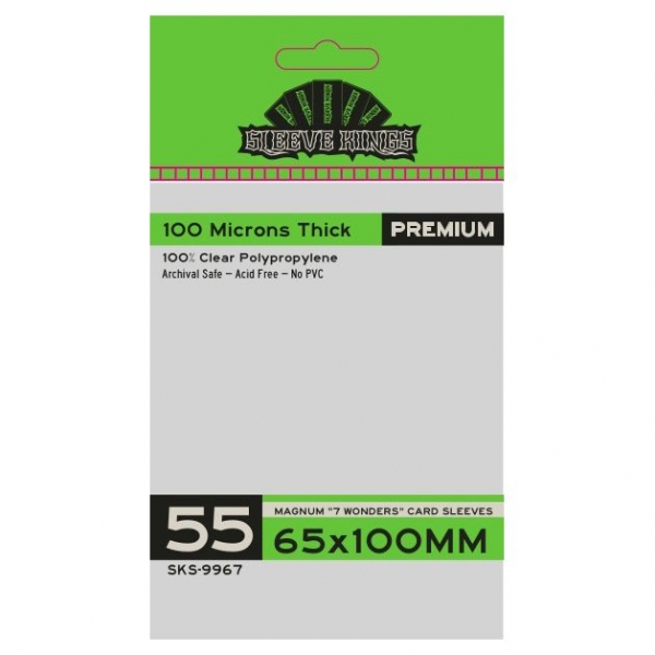 Sleeve Kings: Premium Magnum ''7 Wonders'' Card Sleeves (65x100mm) - 55 Pack, 100 Microns