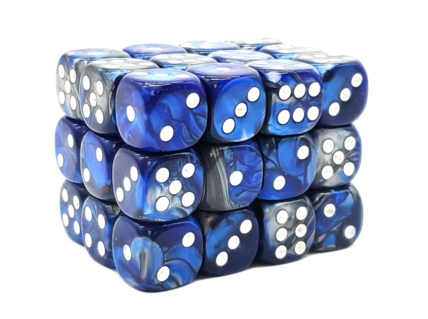 Old School Dice: 12mm D6 Vorpal - Silver & Blue (36)