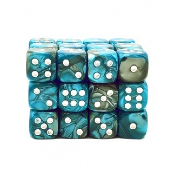 Old School Dice: 12mm D6 Vorpal - Silver & Teal (36)