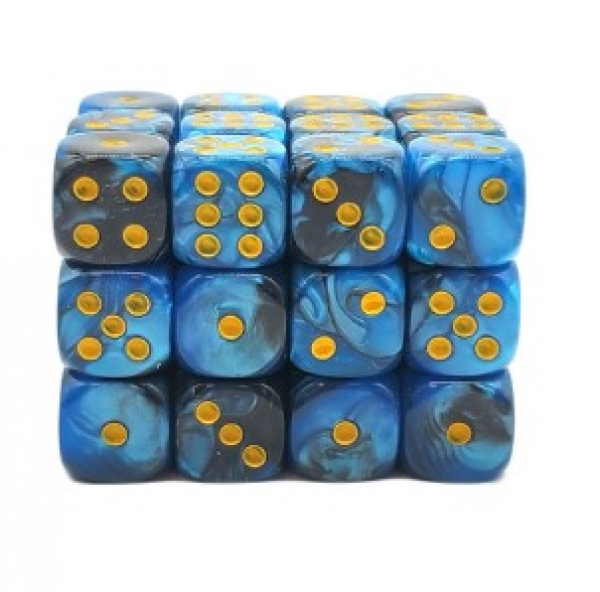 Old School Dice: 12mm D6 Vorpal - Black & Blue w/ Gold (36)