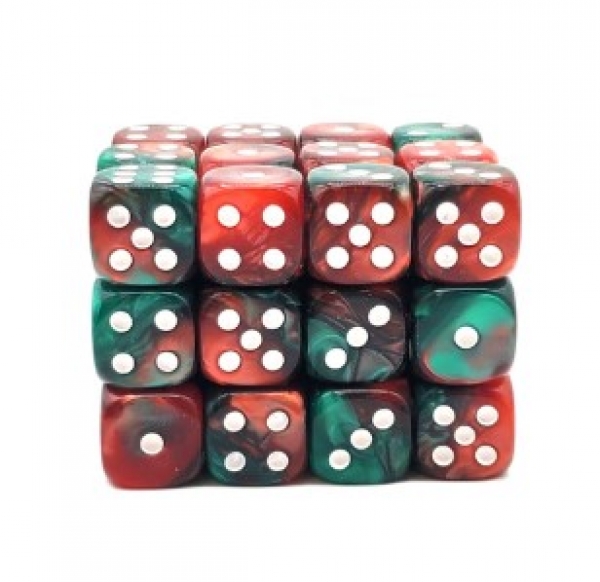 Old School Dice: 12mm D6 Vorpal - Red & Green (36)