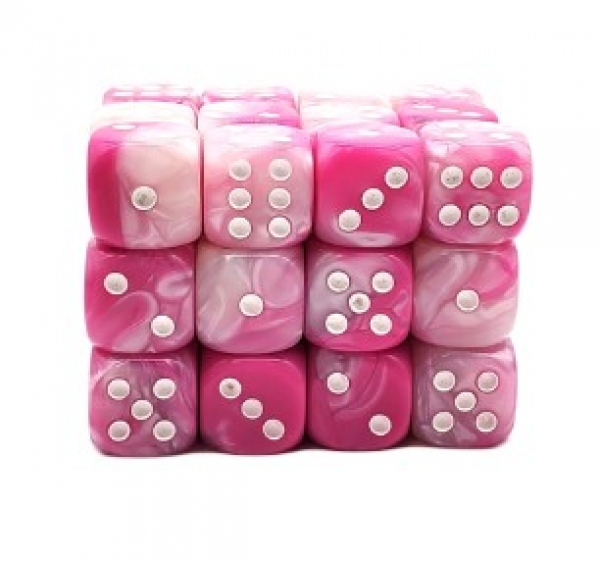Old School Dice: 12mm D6 Vorpal - Pink & White (36)