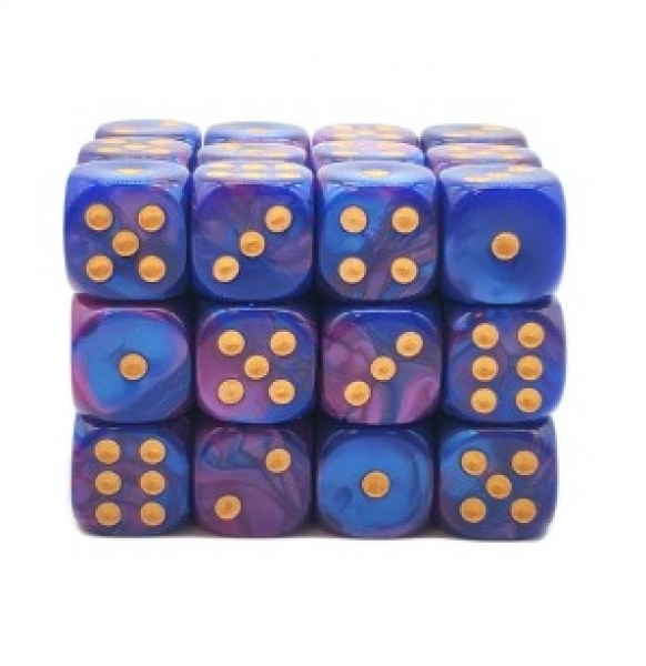 Old School Dice: 12mm D6 Vorpal - Lavender & Blue w/ Gold (36)