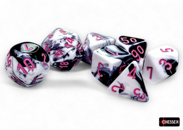 Chessex RPG Dice Sets: Gemini Black-White/Pink Polyhedral 7-Dice Set