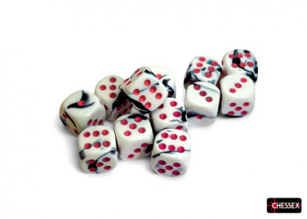 Chessex Dice Sets: Gemini Black-White/Pink 16mm d6 Dice Block (12 dice)