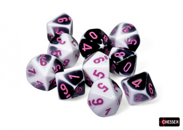 Chessex Dice Sets: Gemini Black-White/pink Set of 10 d10s