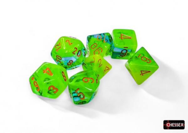 Chessex RPG Dice Sets: Gemini Plasma Green-Teal/Orange Luminary Polyhedral 7-Dice Set