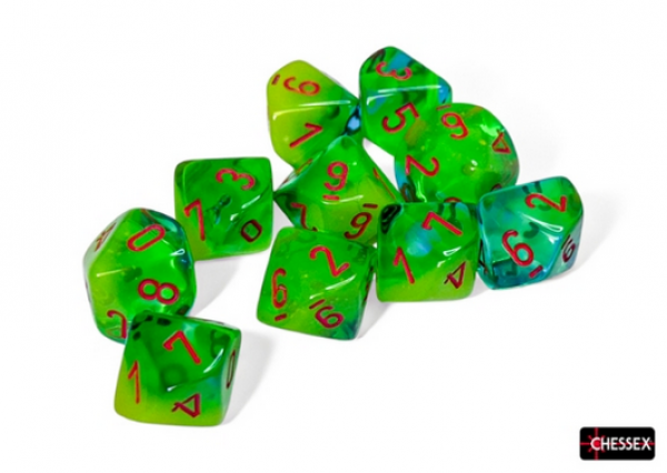 Chessex Dice Sets: Gemini Plasma Green-Teal/orange Luminary Set of 10 d10s