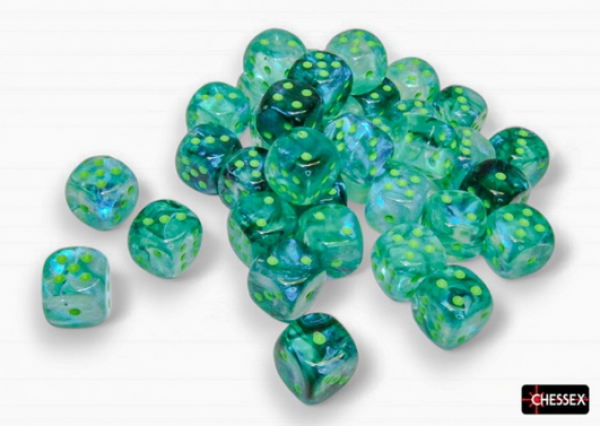 Chessex: Borealis Kelp/light green Luminary 12mm d6 Dice Block (36 dice)