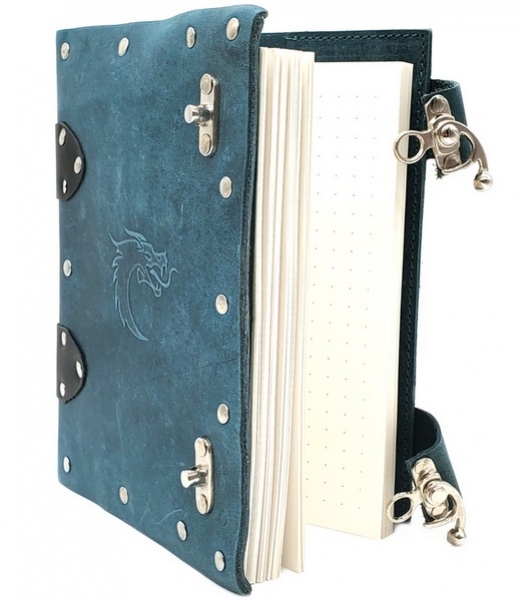 Old School Dice: Adventure Journal 8x6 - Light Blue Leather