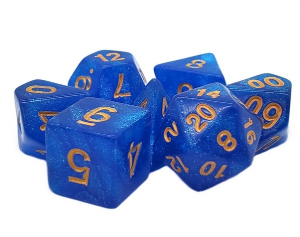 Old School RPG Dice Set: Galaxy - Blue Shimmer w/ Gold (7)
