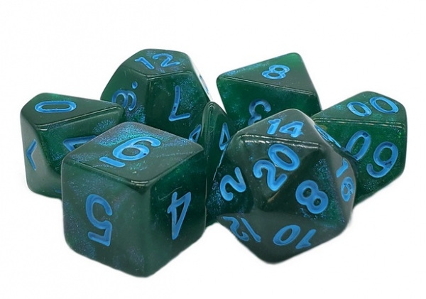 Old School RPG Dice Set: Galaxy - Forest Green Shimmer (7)