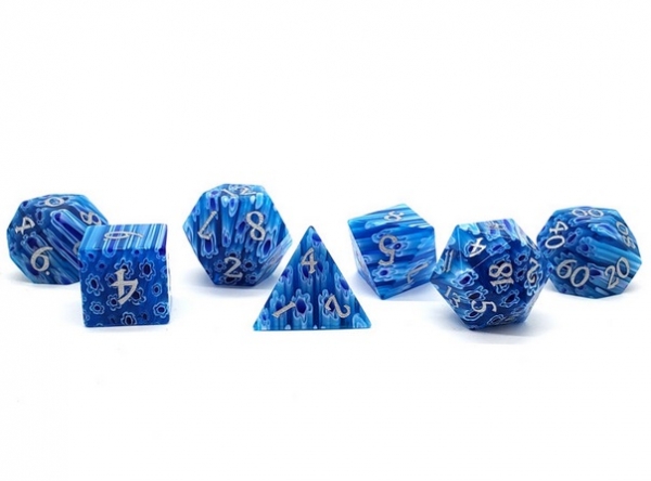 Old School RPG Dice Set: Gemstone - Blue Flowers (7)