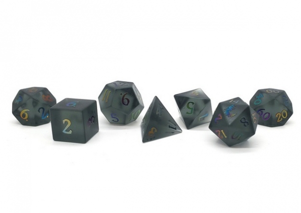 Old School RPG Dice Set: Gemstone - Frosted Obsidian w/ Spectral (7)