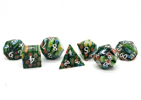 Old School RPG Dice Set: Gemstone - Green Flowers (7)