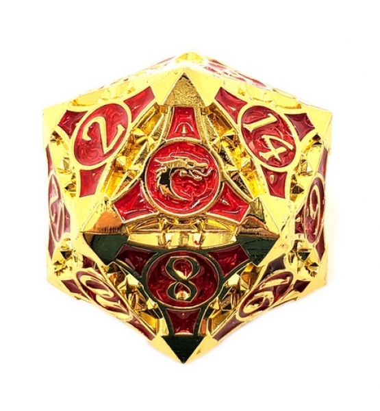 Old School RPG Metal Dice: Gnome Forged 40mm D20 - Gold w/ Red