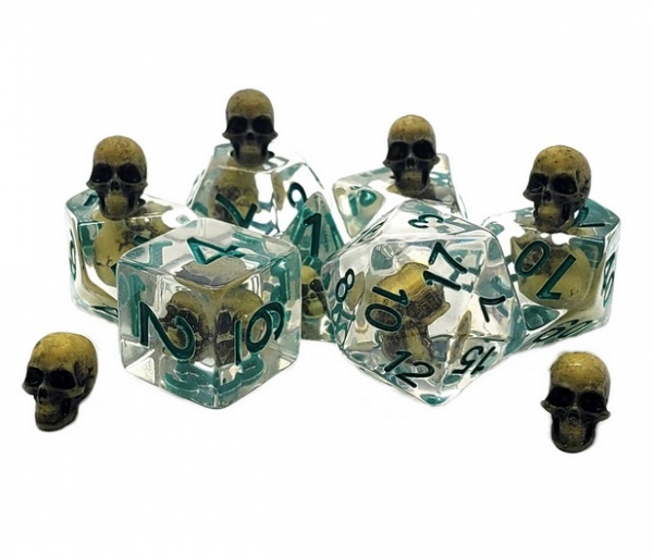 Old School RPG Dice Set: Infused - Skull Yellow w/ Teal (7)
