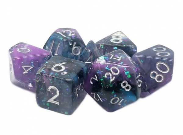 Old School RPG Dice Set: Particles - Black, Blue & Purple Mist (7)