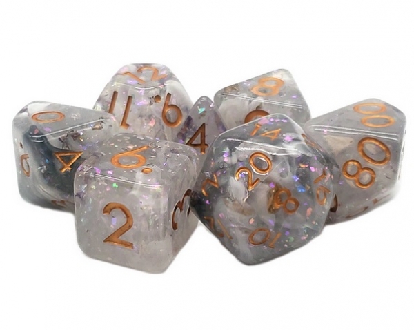 Old School RPG Dice Set: Particles - Black & White Mist (7)