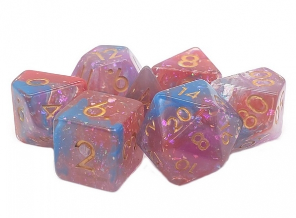 Old School RPG Dice Set: Particles - Blue, Pink & Orange Mist (7)