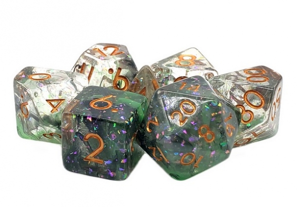 Old School RPG Dice Set: Particles - Green & Black Mist (7)