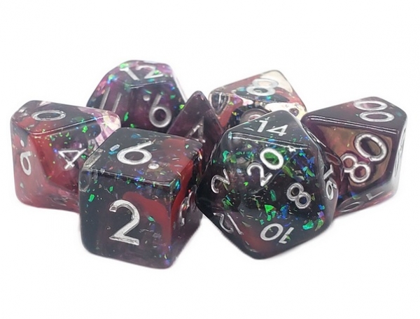 Old School RPG Dice Set: Particles - Red, Pink & Black Mist (7)