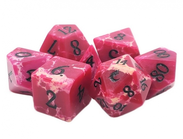 Old School RPG Dice Set: Gemstone - Turquoise Pink & White w/ Black (7)