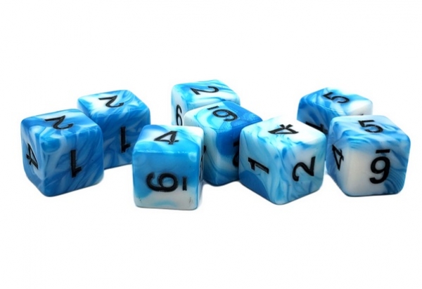 Old School RPG D6 Dice Set: Vorpal - Baby Blue & White w/ Black (8)