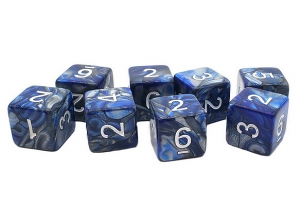 Old School RPG D6 Dice Set: Vorpal - Silver & Blue (8)