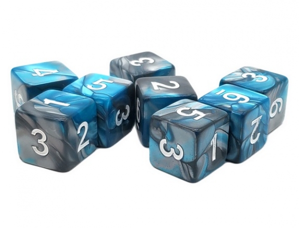 Old School RPG D6 Dice Set: Vorpal - Silver & Teal (8)