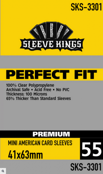 Sleeve Kings: Fit Premium Mini American Card Sleeves (41x63mm) -55 Pack, 100 Microns