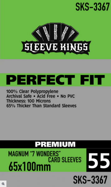 Sleeve Kings: Perfect Fit Prem Magnum ''7 Wonders'' Card Sleeves (65x100mm) - 55 Pack, 100 Microns