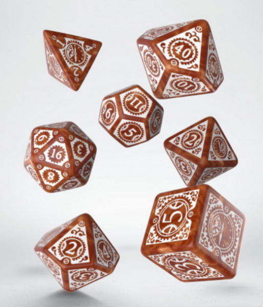 Exotic Dice Sets: Steampunk Clockwork Caramel & White Dice Set (7)