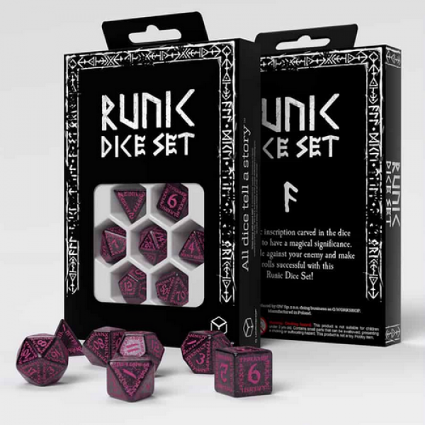 Exotic Dice Sets: Shimmering Black & Magenta Runic Dice (7)