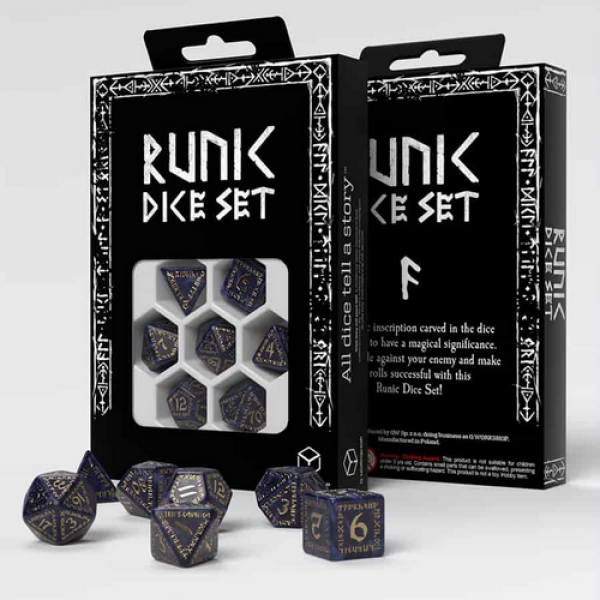 Exotic Dice Sets: Mixed Blue & Gold Runic Dice (7)