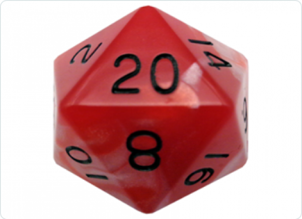 Fanroll: 35mm Mega Acrylic d20 - Red/White w/ Black Numbers (1)