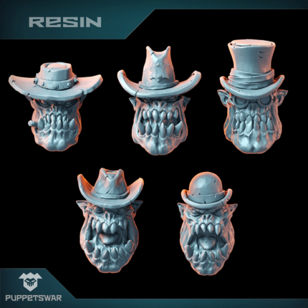 Puppetswar: (Accessory) Orc Cowboy Heads (5)