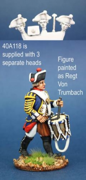 Front Rank Miniatures: 40A118 Hessian Musketeer Drummer In Gaiters, Marching (1 figure) (40mm)
