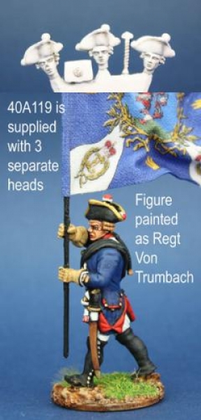 Front Rank Miniatures: 40A119 Hessian Musketeer Standard Bearer In Gaiters, Marching (1 figure)