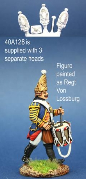 Front Rank Miniatures: 40A128 Hessian Grenadier Drummer In Gaiters, Marching (1 figure) (40mm)