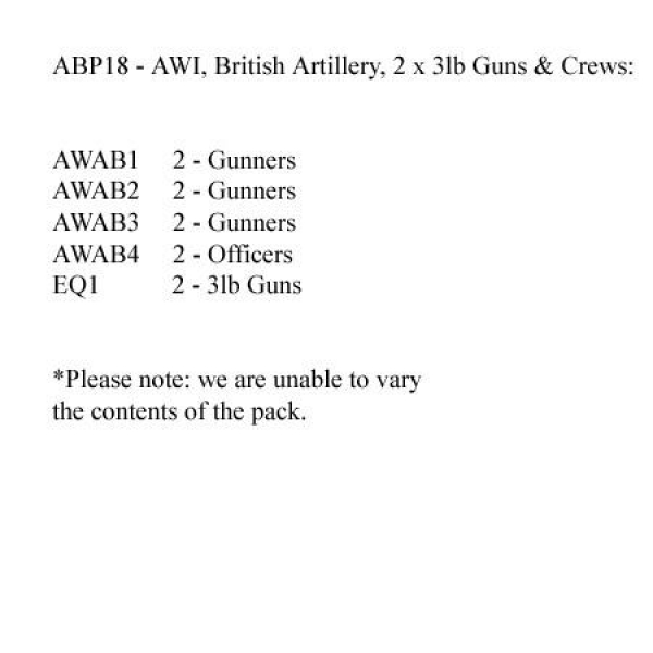 Front Rank Miniatures: ABP18 British Artillery (2 x 3lb Guns And 8 Crew)