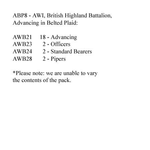 Front Rank Miniatures: ABP8 British Highland Infantry Advancing, Belted Plaid (24 Figures)